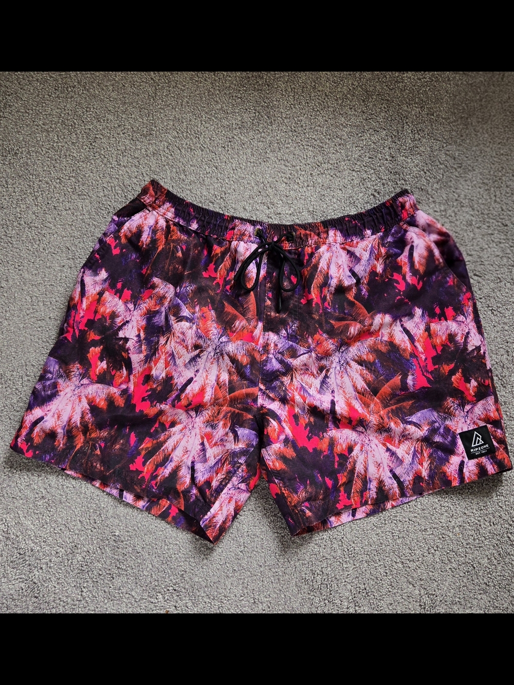 Men's Tropical Palm Swim Trunks in Pink & Purple